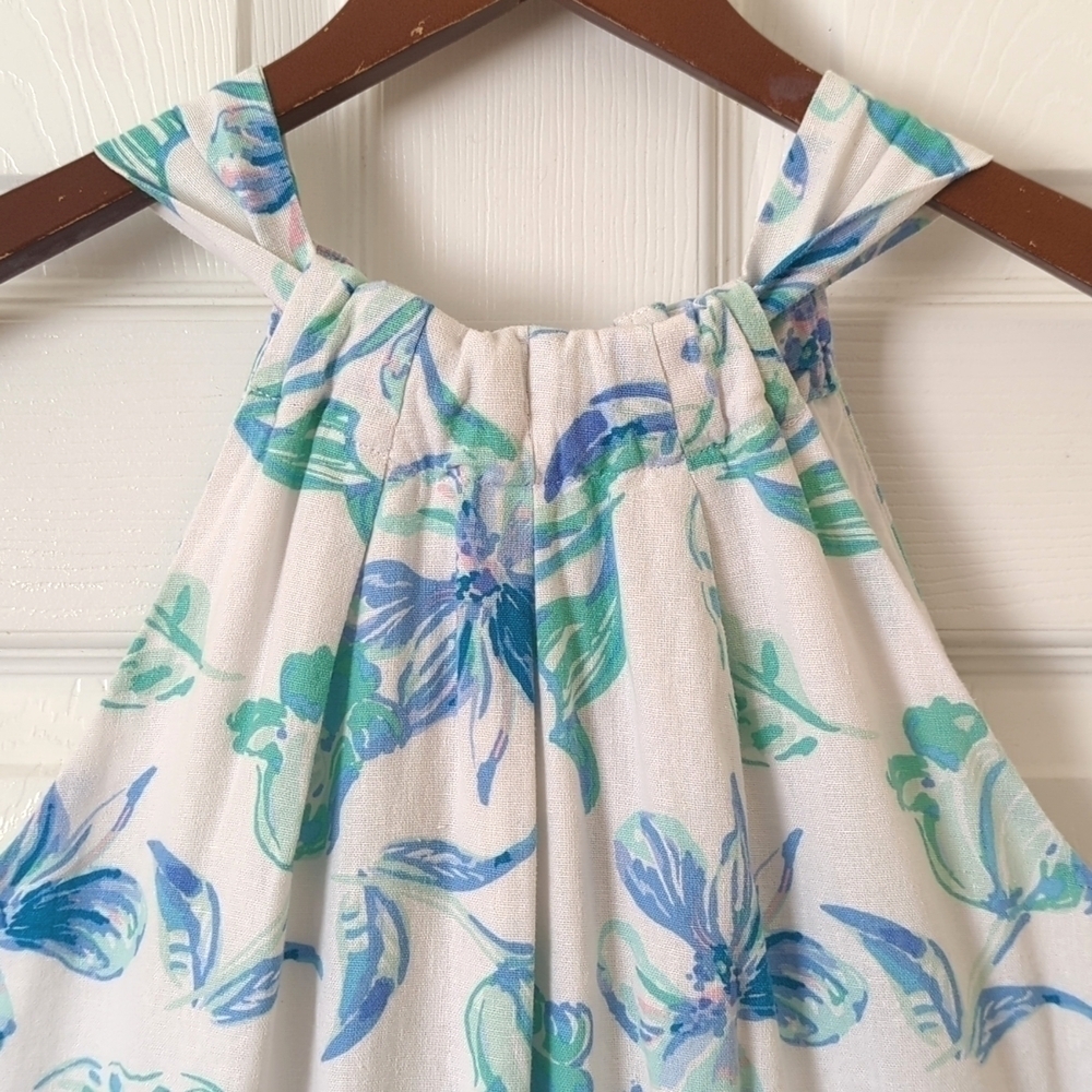 Charlie Paige Floral Linen Blend Sleeveless Halter Neck Mini Dress White Blue L - Picture 3 of 14